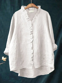 Geraldine | Ruffle Collar Shirt - White