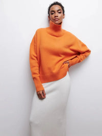 Cittra – Oversized Ribbed Turtleneck Sweater - Orange