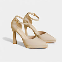 Evette Leather Heels - Beige