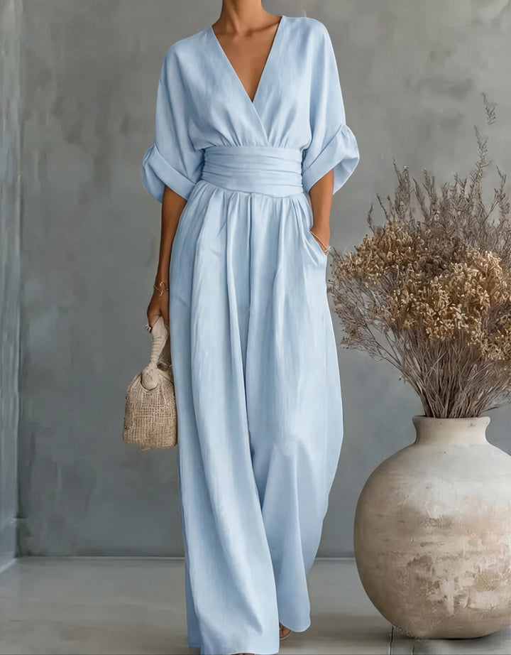 Daniela™ – Elegant V-Neck Wide Leg Jumpsuit