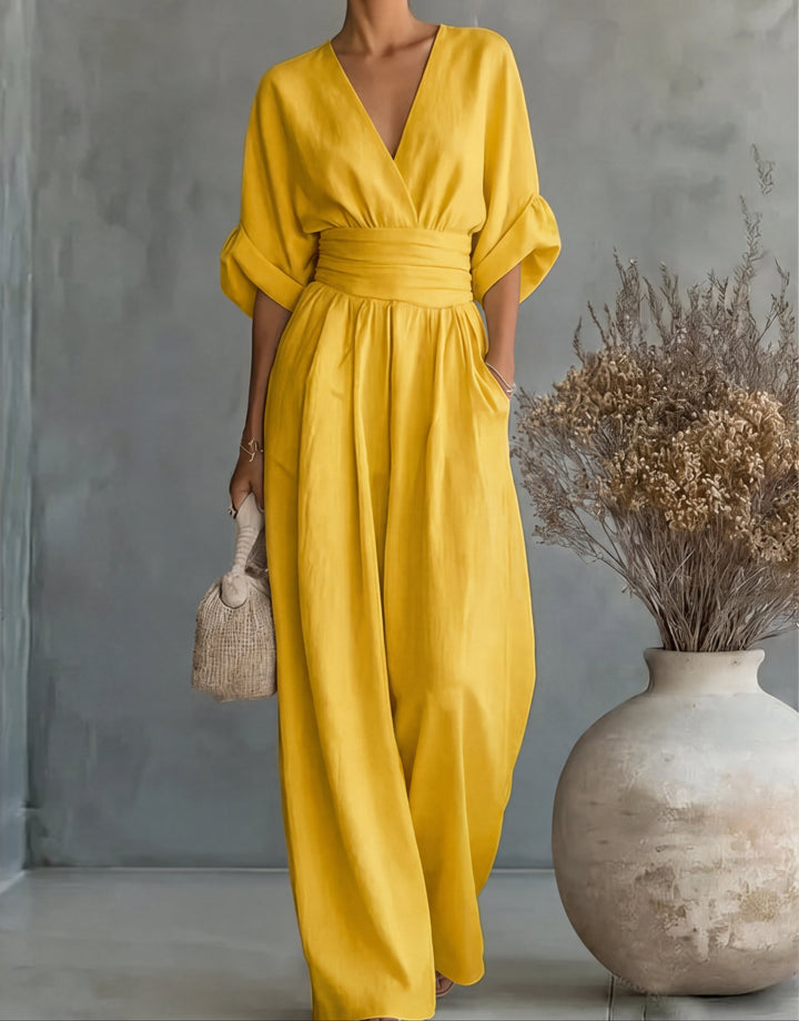 Daniela™ – Elegant V-Neck Wide Leg Jumpsuit