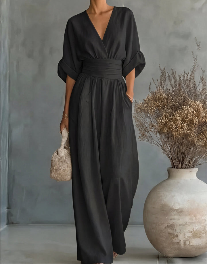 Daniela™ – Elegant V-Neck Wide Leg Jumpsuit