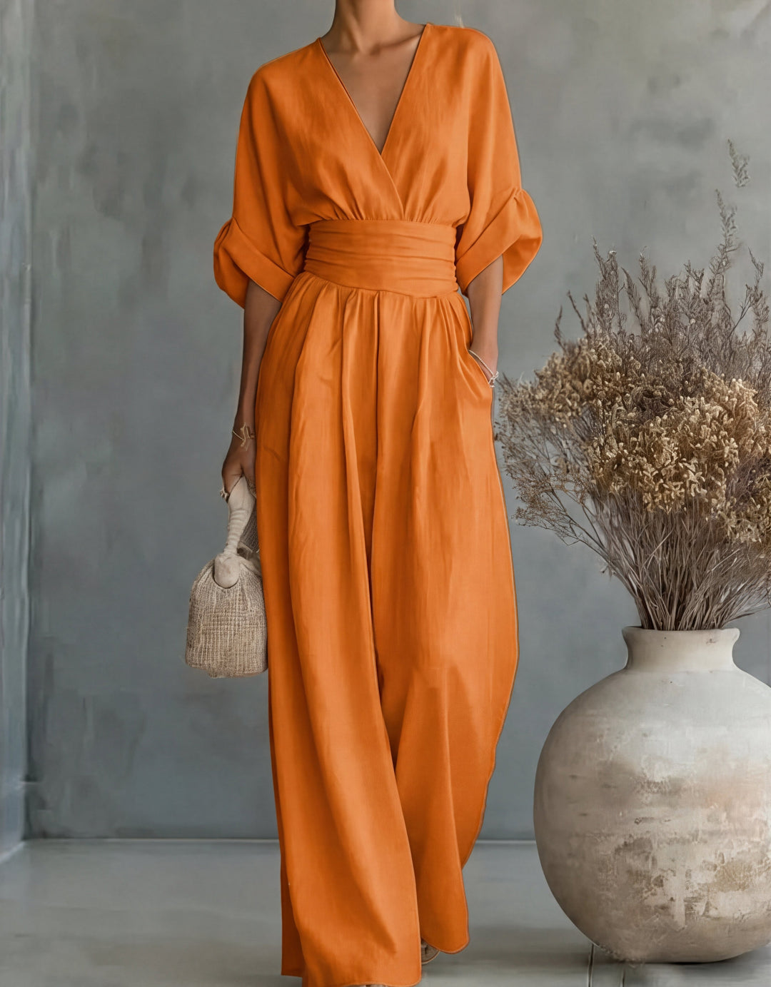 Daniela™ – Elegant V-Neck Wide Leg Jumpsuit