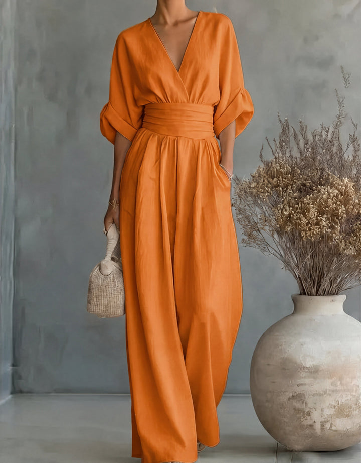 Daniela™ – Elegant V-Neck Wide Leg Jumpsuit