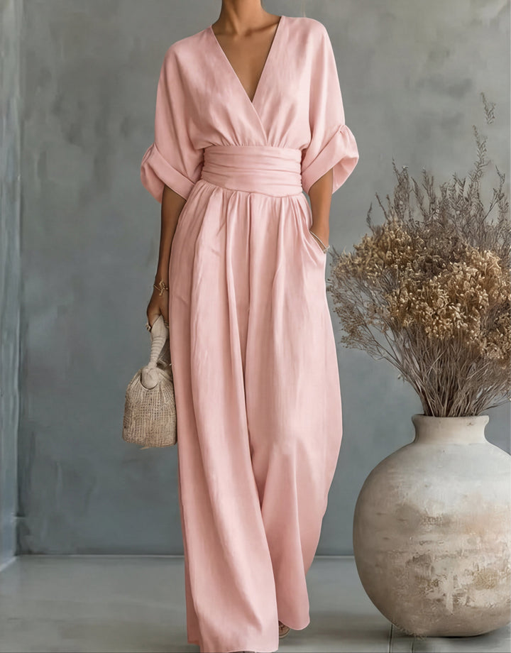 Daniela™ – Elegant V-Neck Wide Leg Jumpsuit