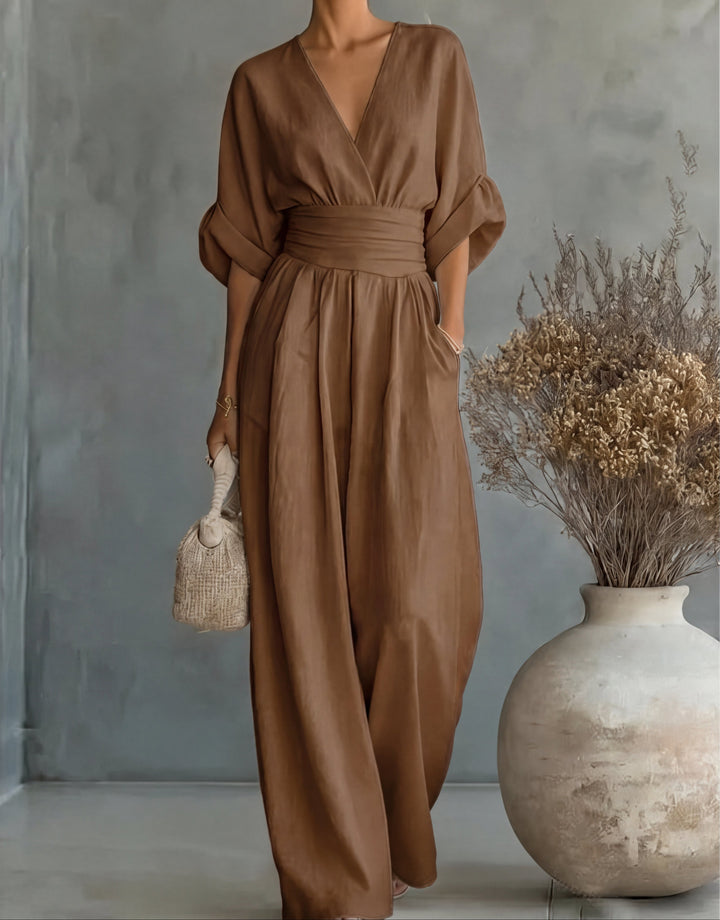 Daniela™ – Elegant V-Neck Wide Leg Jumpsuit