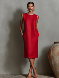 Maureen Midi Dress with pockets - Red