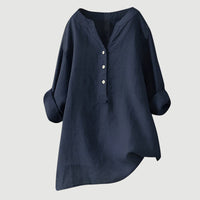 Evie | Comfortable Linen Blouse - Navy Blue