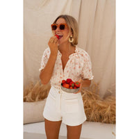 SOPHINI™ – Casual Floral Short-Sleeved Lining Blouse - S