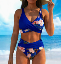 Jolina™ | Floral Contrast Split Bikini - Dark Blue