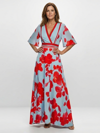 Corinne | V Neck Short Sleeve Floral Maxi Dress - Floral