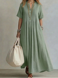 Noor | Elegant Flowing Pleated Dress - Green