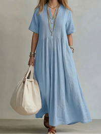 Noor | Elegant Flowing Pleated Dress - Blue