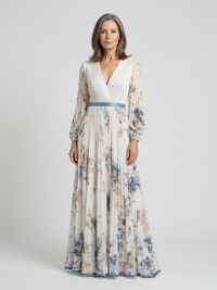 Lavinia | Long Sleeve V Neck Floral Maxi Dress - Floral