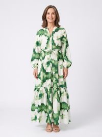 Sabine | Long Sleeve Tie Waist Tiered Maxi Dress - Floral