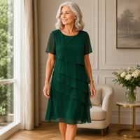 Linda | Elegant Comfort Ruffle Dress - Green