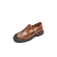 Elegant Mary Janes Made Of Leather - Brown