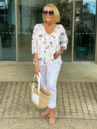 Joanne | Printed Button Tunic Top - White