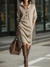 Judi | Elegant Sweater Dress - Khaki