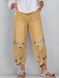 Hazel - Casual Embroidered Pants - Yellow