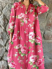 Maddie | Art Floral Dress - Pink Rose