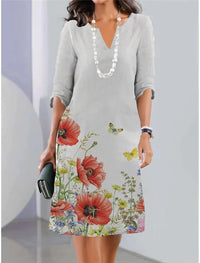 Eleanor | Floral Layered Dress - Light Gray