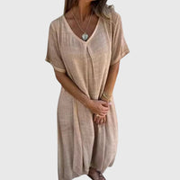 Fiona™ – Elegant Lightweight V-Neck Dress - Beige