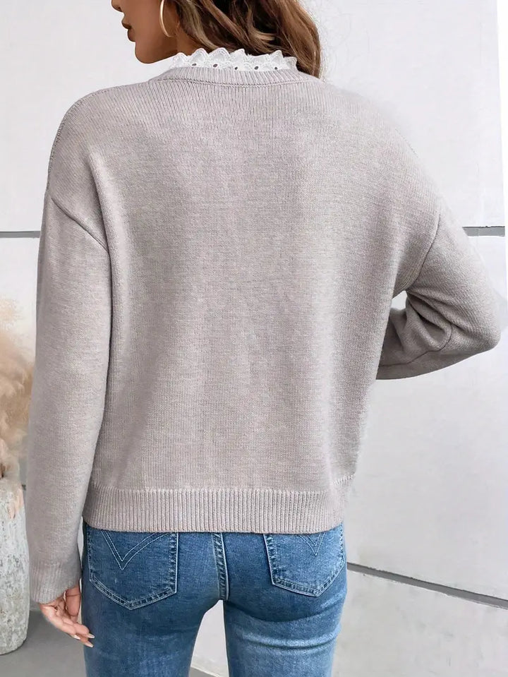 ELIRA™ | Lace Collar Knit Top