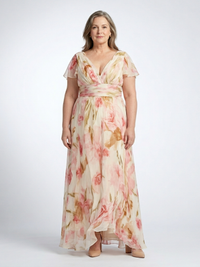 Elara | V Neck Short Sleeve Floral Maxi Dress - Pink