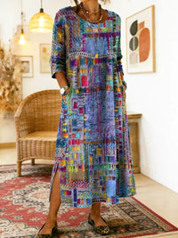 Manuela Printed Dress with Ethnic Patchwork - Multicolor