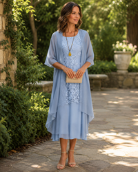 Eleanor | Elegant Chiffon Two-Piece Dress - Blue