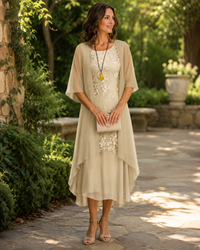 Eleanor | Elegant Chiffon Two-Piece Dress - Yellow