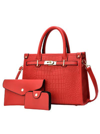 ALENOR™ – Crocodile Embossed Large Capacity Crossbody Handbag Set - Red