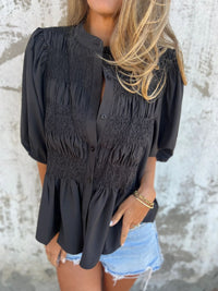 ELIZA™ - Pleated Button-Up Blouse - Black