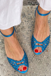 Jolina - Golden Woven Sandals - Blue