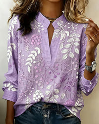 Emily | Floral Stand-Collar Blouse - Purple