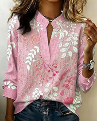 Emily | Floral Stand-Collar Blouse - Pink