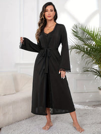 Grace | Wmen Elegant Lace Robe Set - Black