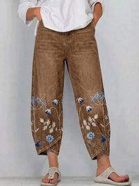 Hazel - Casual Embroidered Pants - Brown