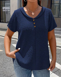 Peter Pan Collar Three-Button T-Shirt - Blue