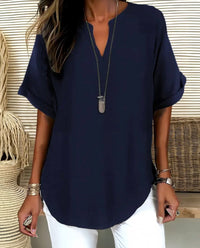Véronique | Relaxed V-Notch Blouse (Restocked) - Dark blue (2 left)