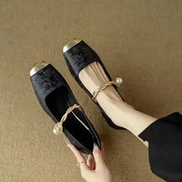 Pearl Strap Vintage Mary Jane Heels - Black