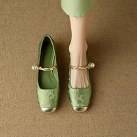 Pearl Strap Vintage Mary Jane Heels - Green
