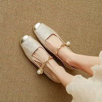 Pearl Strap Vintage Mary Jane Heels - Beige