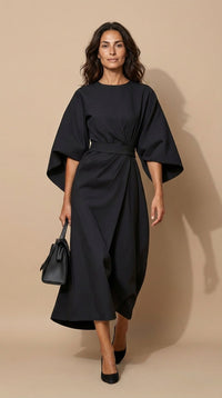 Maya™ | Elegant Lantern Sleeve Dress - Black