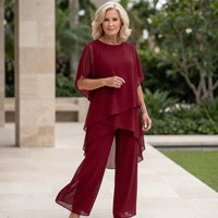 Kimmy | Draped Top with Palazzo Pants - Red