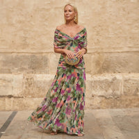 Florendra | Elegant Dress - Green and Purple