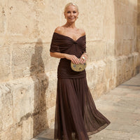 Mikaela | Off Shoulder Maxi Dress - Brown