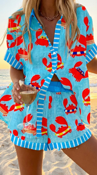 DARIA | Peach Summer Short Set - Multicolour