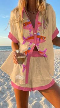 SOLEIL | Cream Summer Short Set - Multicolour
